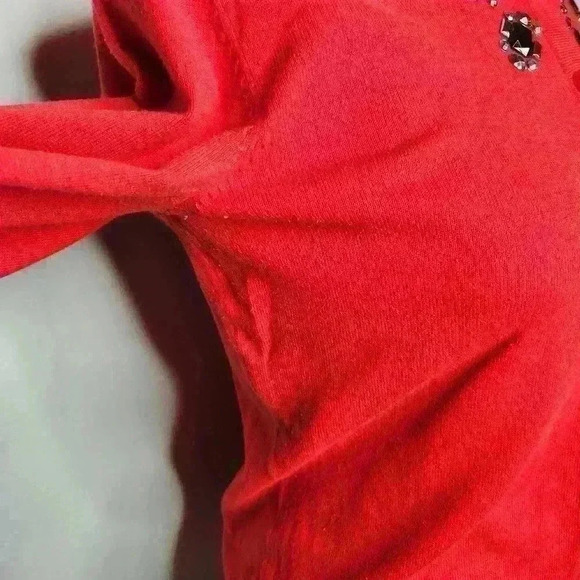 Top Knits women's red button up cardigan with gem details size small - Picture 6 of 8